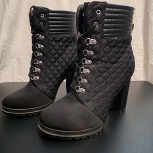 JustFab Black Quilted Heeled Boots